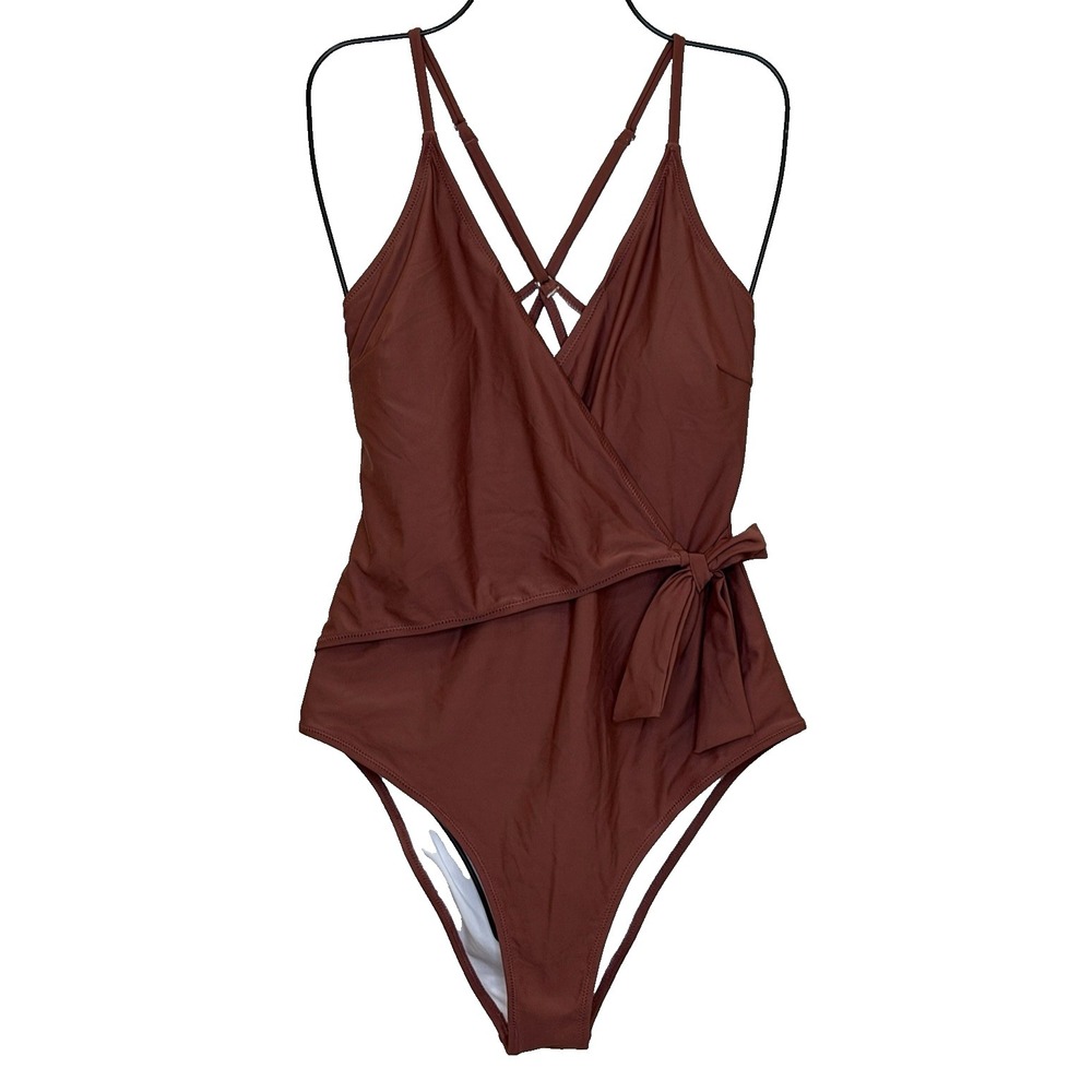 Women’s Chocolate Brown Wrap One-Piece Swimsuit